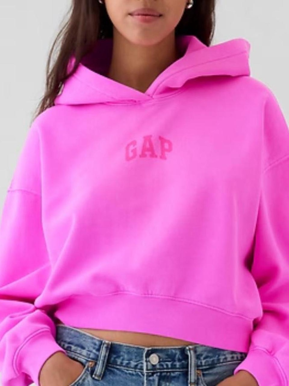 GAP Neon Pink Logo Cropped Hoodie